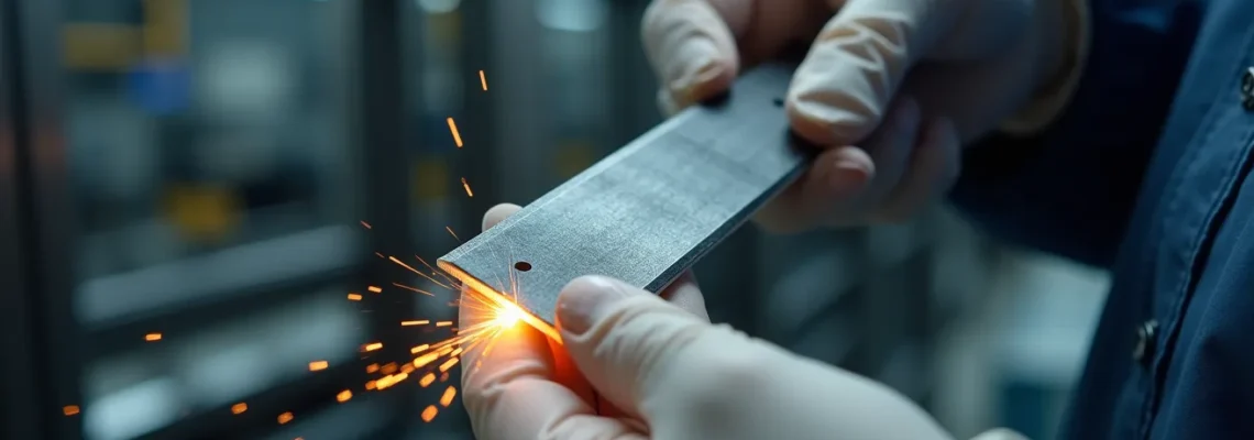 Vue rapprochée d'une lame de découpe ultrasonique en titane manipulée avec précision dans un environnement de production agroalimentaire moderne