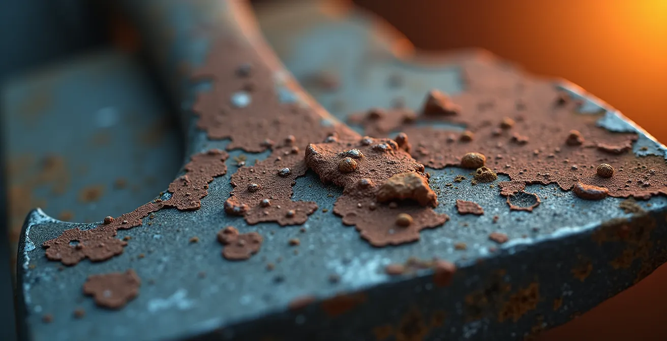 Analyse macro d'une surface métallique corrodée