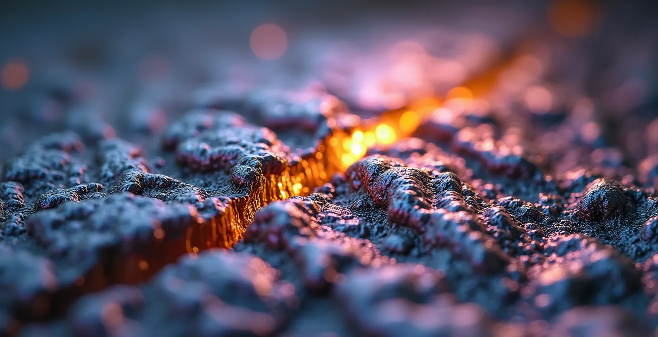 Structure granulaire de l'acier vue au microscope montrant différentes phases métallurgiques